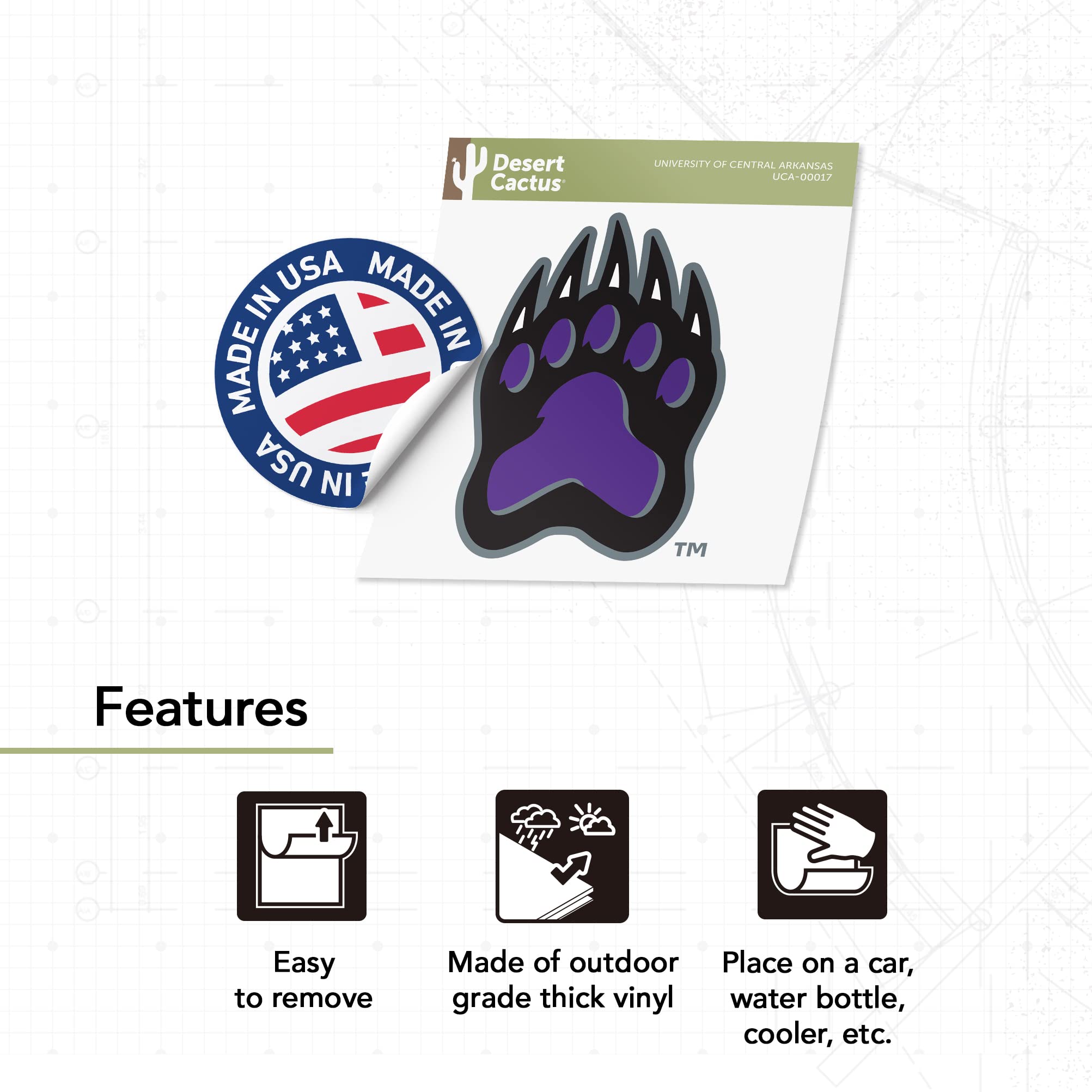 Desert Cactus University Of Central Arkansas Bears Sticker Sheet - 9 Vinyl Decals, Officially Licensed - View #2