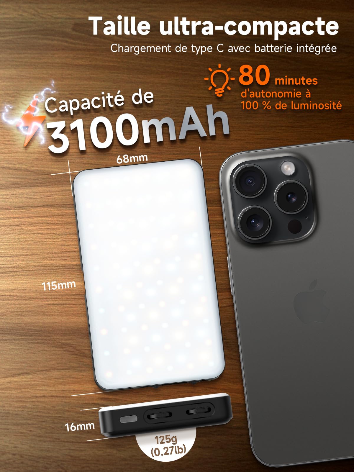Lumière Photo, Rollei Lumis Compact RGB Panneau Eclairage Video LED Portable 125g 98 CRI/TLCI avec 13 Effets et Batterie Rechargeable d'Appareil Photo, Lumiere-Photo-Lampe-LED-Video