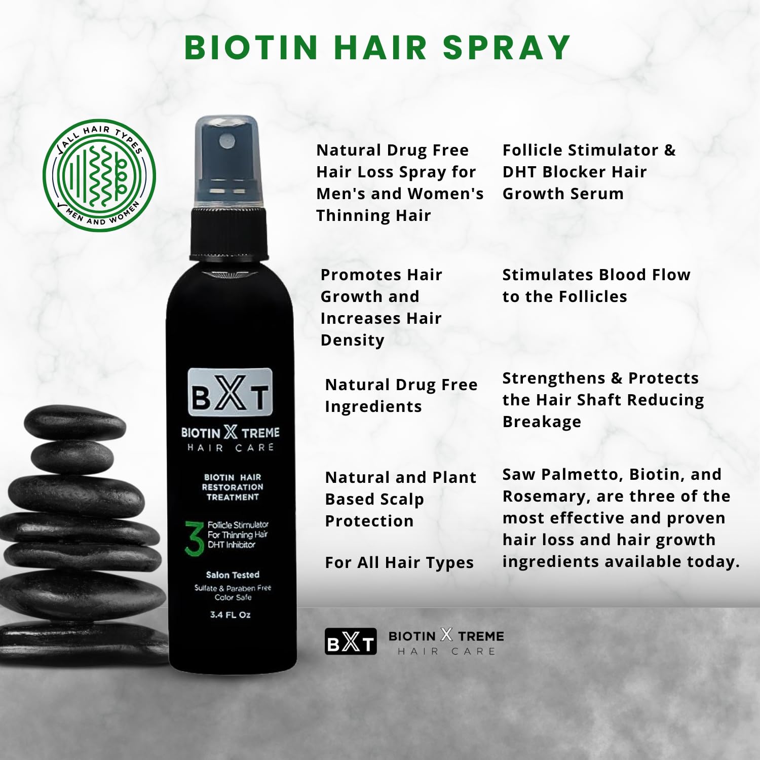 Biotin X Treme spray do odbudowy włosów, naturalny bloker DHT i stymulator pęcherzyków do przerzedzania włosów i wypadania włosów, serum bez leków, S