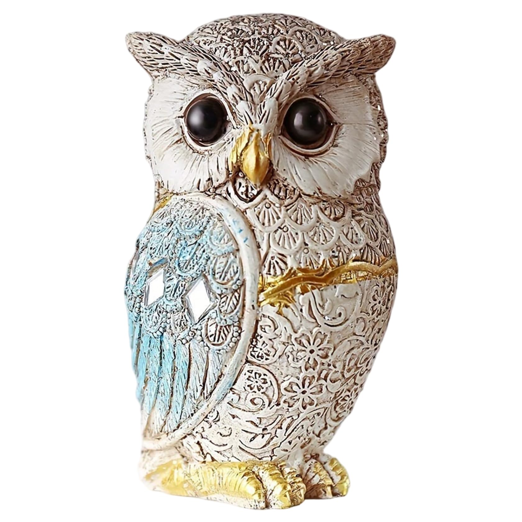Tsawntd Owl Figurine, Vintage Style Owl Statue for Home Decor, Hand-Crafted Look Resin Owls Figurines for Shelf or Tabletop Blue Figurines Home Decor for