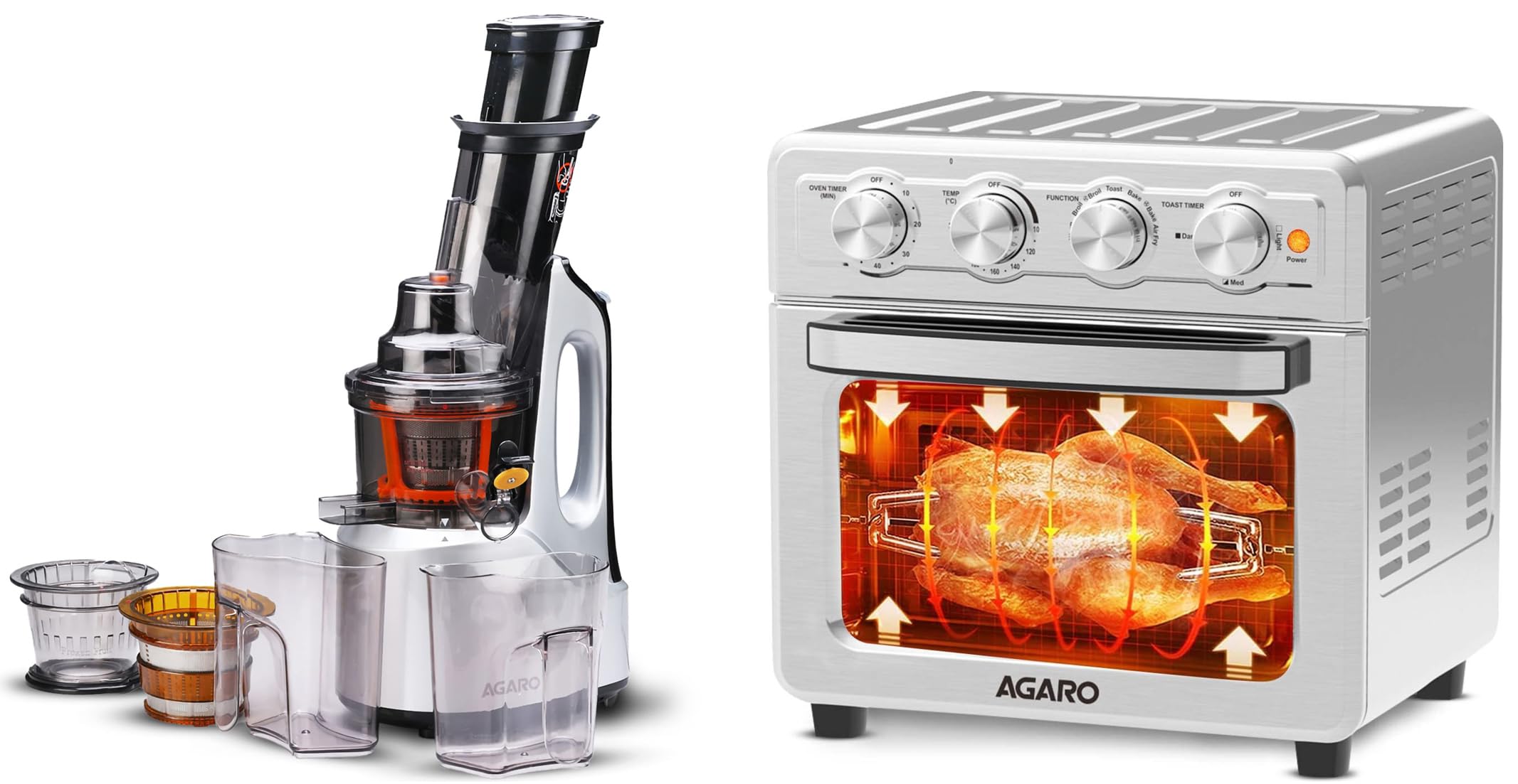 AGARO Imperial 240-Watt Slow Juicer with Cold Press Technology & AGARO Regal Air Fryer 23L, 1700W, Body, 7 Function Settings, 3 Toasting Settings, Baking, Roasting, Toasting, Silver-image-5