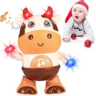 ERBIQ Baby Cow Toys 6 to 12 Months Swing & Musical Light Infant Toys, Baby Tummy Time Toys 12-18 Months for Dancing Walking, Cow Toy Boys Girls Birthday Gifts Toddler Age 1-3