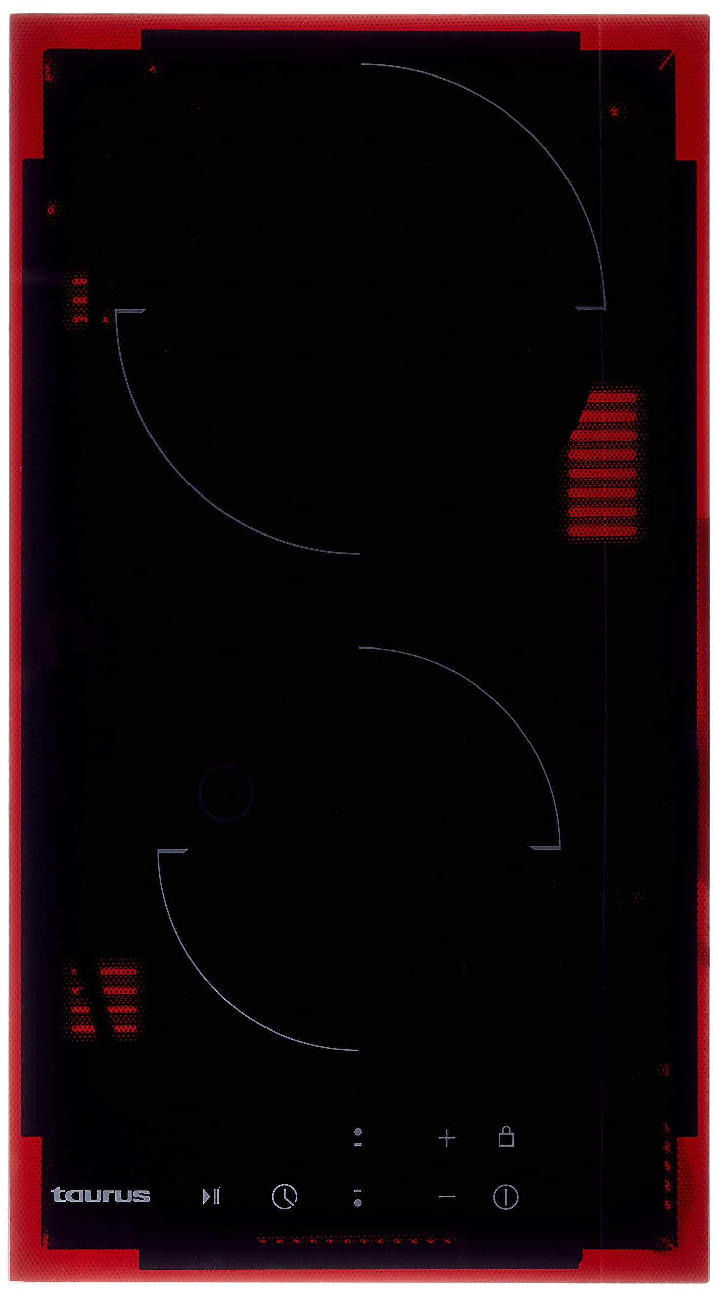 Taurus V302T - Placa vitrocerámica, 3000W, 2 zonas de calentamiento, 9 niveles de potencia, control táctil, temporizador hasta 99 min, función Stop&Go, bloqueo infantil, negro
