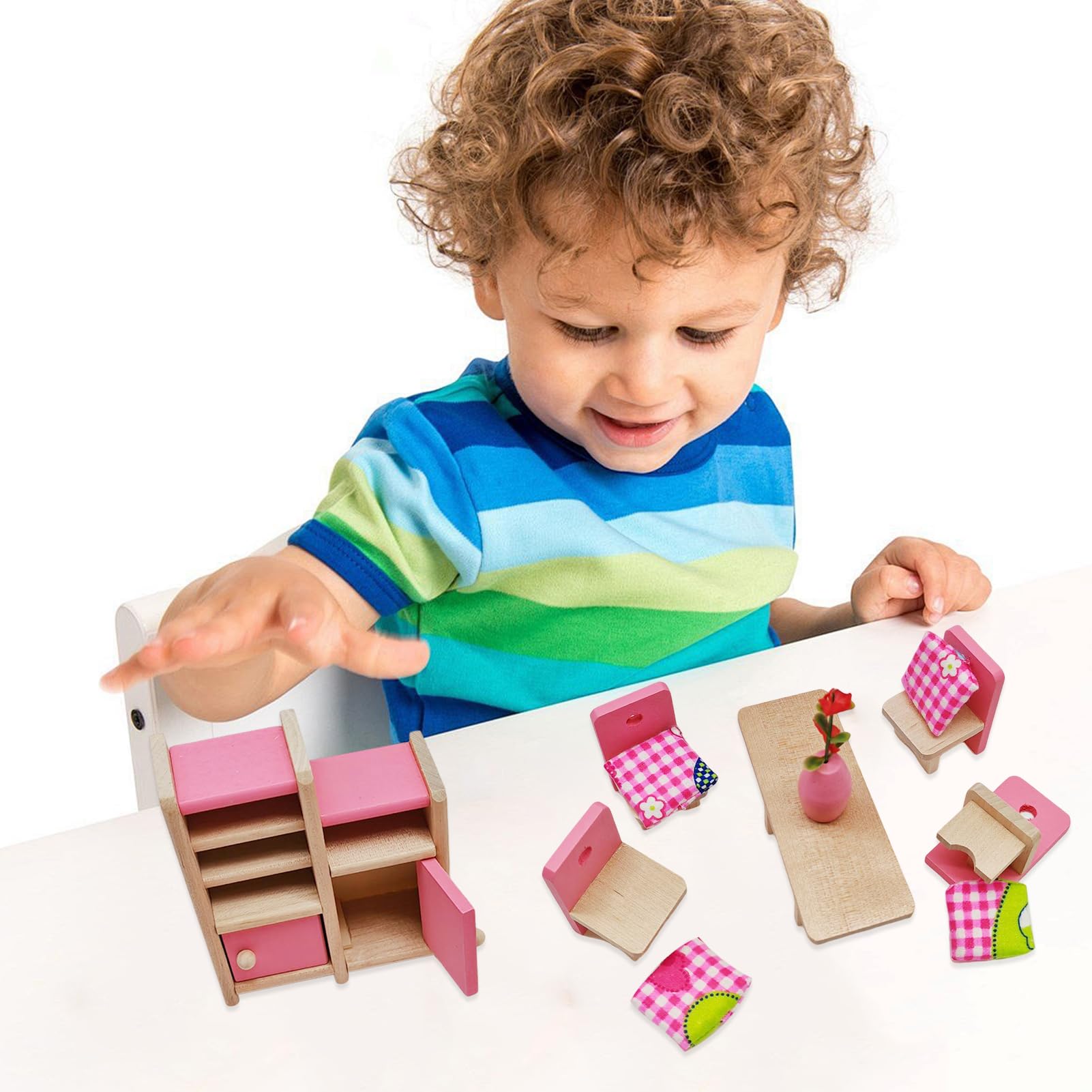 Wooden Doll House Furniture Doll House Building Blocks Mini Dollhouse for Kids Childs Gifts Family Doll House (Restaurant) - Image 4