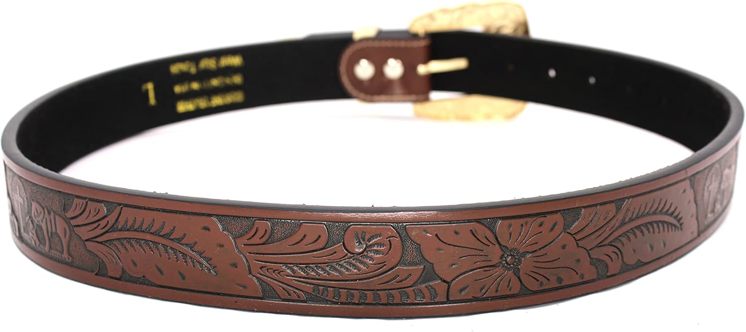 West Star Men Genuine Leather Tooled Embossed Real Leather Plain Belt Suit Casual Daily Everyday 8012 Prayer CF 2XL