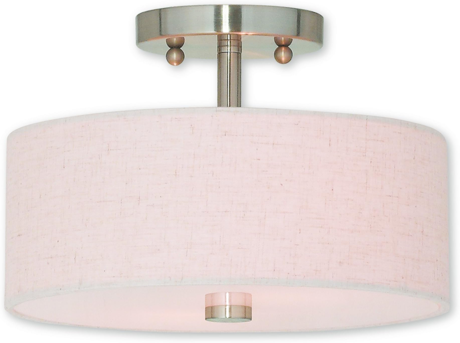 Lighting 52133-91 Transitional Two Light Ceiling Mount from Meridian Collection in Pwt, Nckl, B/S, Slvr. Finish, Brushed Nickel, 11"L x 11"W x 7.5"H