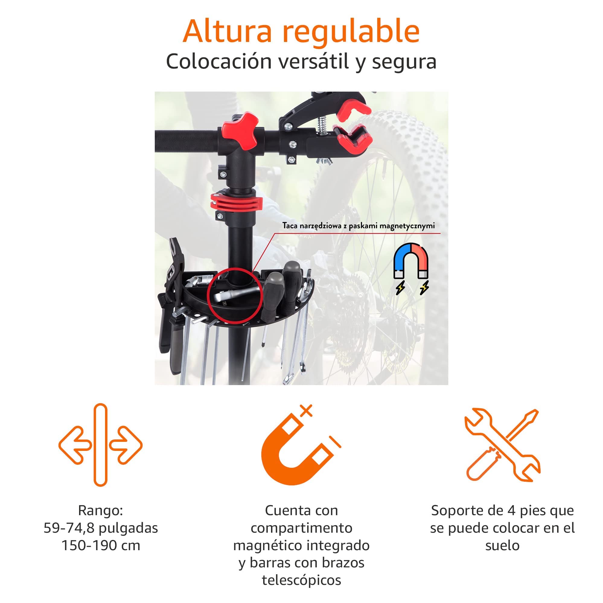 Ultrasport Bicicleta Asamblea Estar, Estable Bicicleta asamblea Estar, para Trabajos reparación Todos Modelos Bicicletas, Llave Bloqueo rápido no Pintura, Bandeja magnética Herramientas, máx. 30 kg
