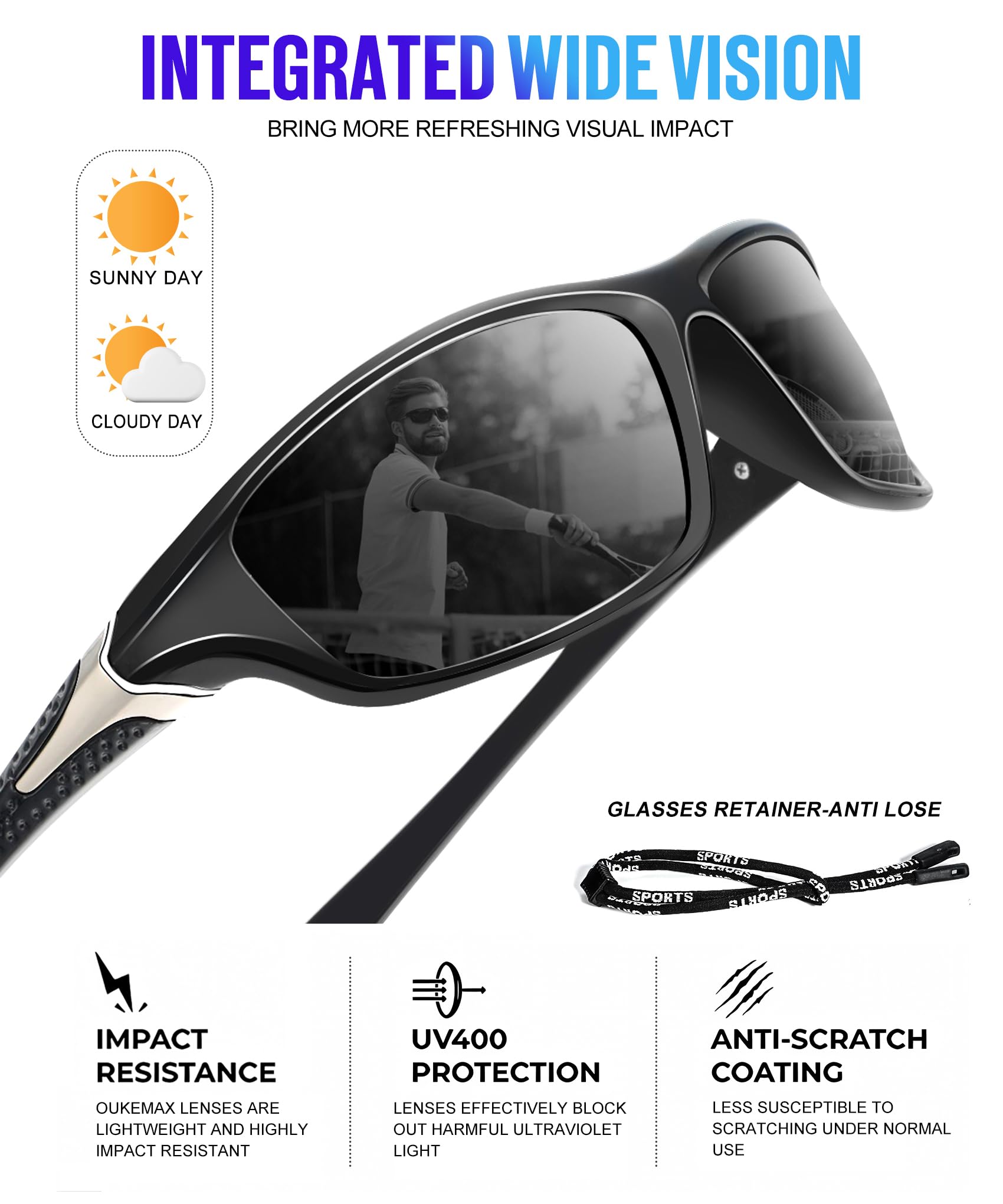 Occhiali da sole polarizzati da uomo, occhiali da sole sportivi da uomo, occhiali da sole polarizzati per corsa, guida, pesca, 3 confezioni