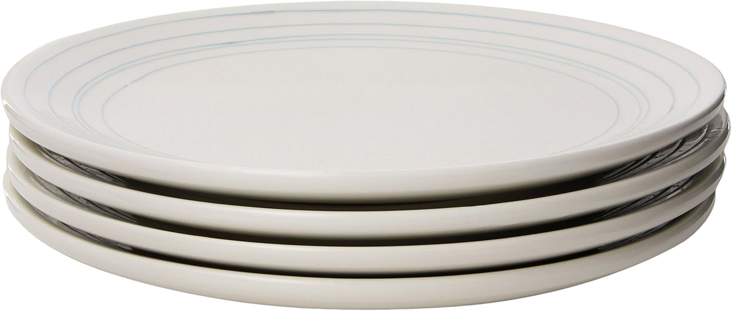 Euro Ceramica Strata White/Light Blue Dinner Plate, Set of