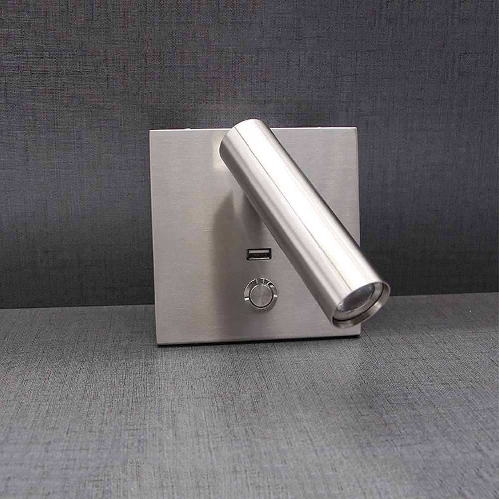 Foco LED, Aplique de Pared con Puerto de Carga USB de 5 V y 2,1 A, lámparas de Lectura para Cama, Apliques de Pared Cuadrados para Interiores, para Cuadros, dormitorios, hoteles, cabeceros.