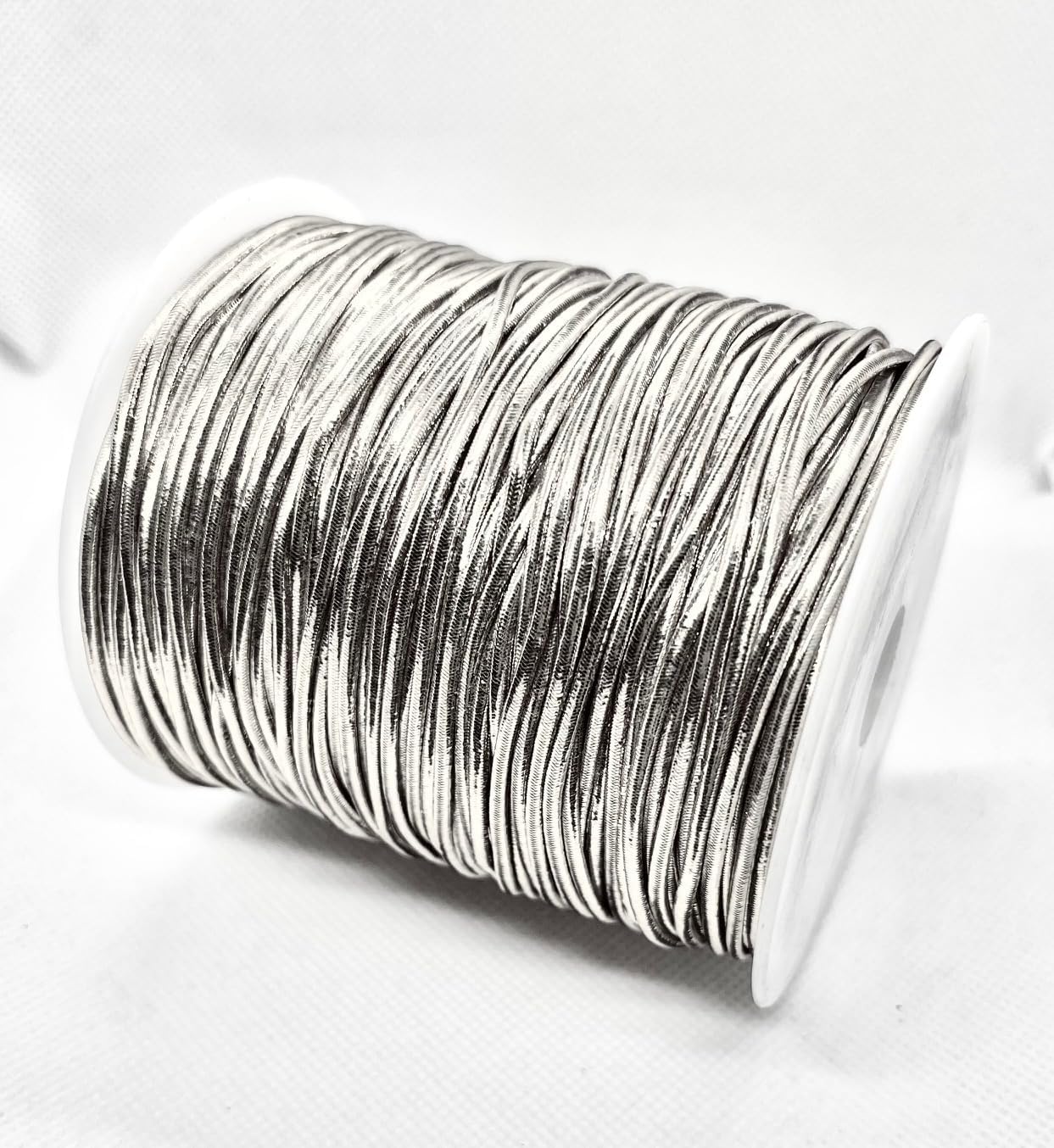 Qty 1 roll Silver - 300ft x 2mm Round Metallic Stretch Cord Elastic Cords Elastic Stretch String for Bracelets, Braiding, Ornament Hanging, Gift Wrapping - Silver