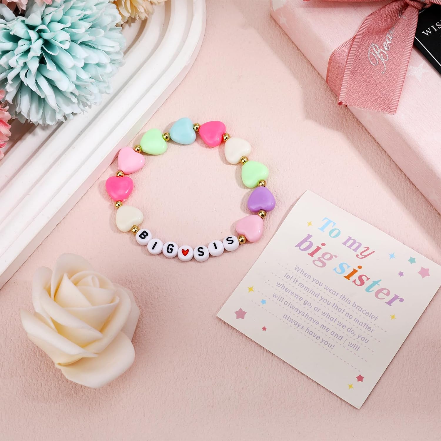 8PCS Big Sister Bracelet Set,Big Sister Gifts for Girls,Heart Rainbow Colorful Acrylic Initial Beaded Friendship Bracelets for Women Jewelry Accessories - Image 5