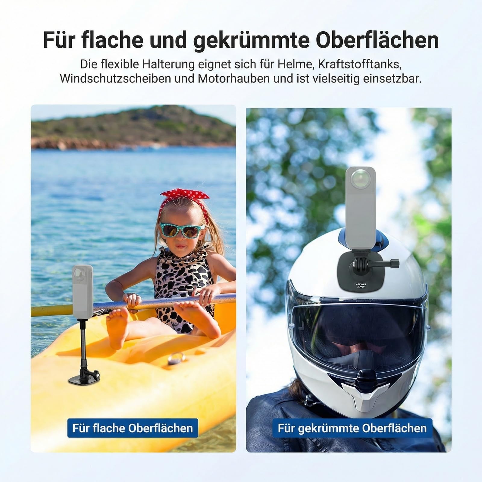 NEEWER Flexible Helmhalterung mit Verlängerungsstange kompatibel mit Insta 360 GoPro DJI, selbstklebende Action Cam Halterung Basisadapter für POV Videoaufnahmen Live Streaming, für 1/4" Zubehör AC060