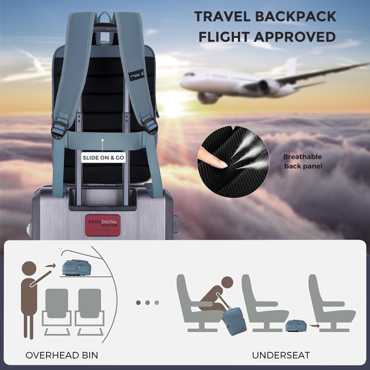 Swissdigital Design Women's Backpack for Work/Travel/Leisure with USB Charging Port, Water Bottle Holder, Separate Sunglass Pocket - Fits 15.6 inch Laptop,Blue | SD1006F-13 - Image 8