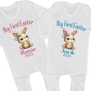 My First 1st Easter Personalised Bunny Baby Sleepsuit Grow 2023 Girls Boys Outfit