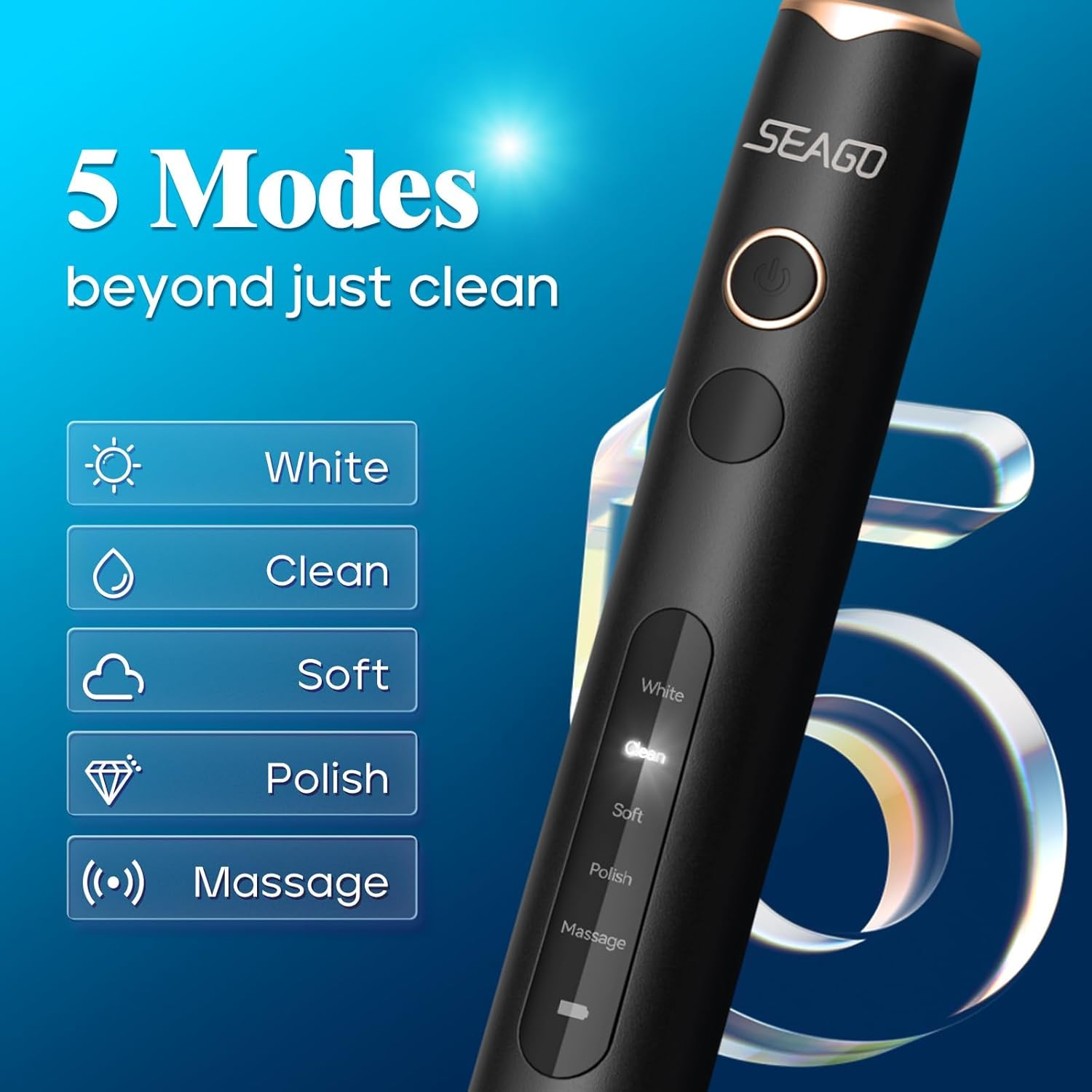 SEAGO SG-2603 Electric Toothbrush with 5 modes displayed