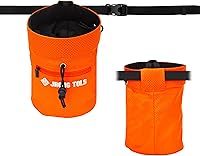 JRONG Tols Rock Climbing Chalk Bag - Sealable Drawstring, Zipper Pocket, Waist Belt for Bouldering, Weightlifting, Gymnastics (Black/Orange)