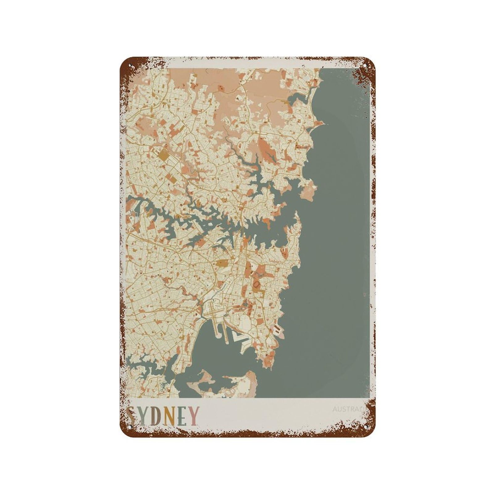 xiaoxiaoshen Sydney Map City of Travel Australia Boho Wall Decor Art Metal Tin Poster Modern Home Decor Art Home Bar Shop Decorations Vintage Sign 30x20cm