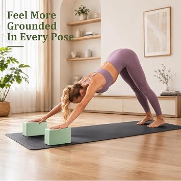 Trideer Yoga Blocks 2 Pack, Soft Non-Slip Foam Blocks with Beveled Edges for Alignment and Stretching in Yoga, Pilates, and Dance - Supportive, Lightweight, Odor Resistant, Latex-Free