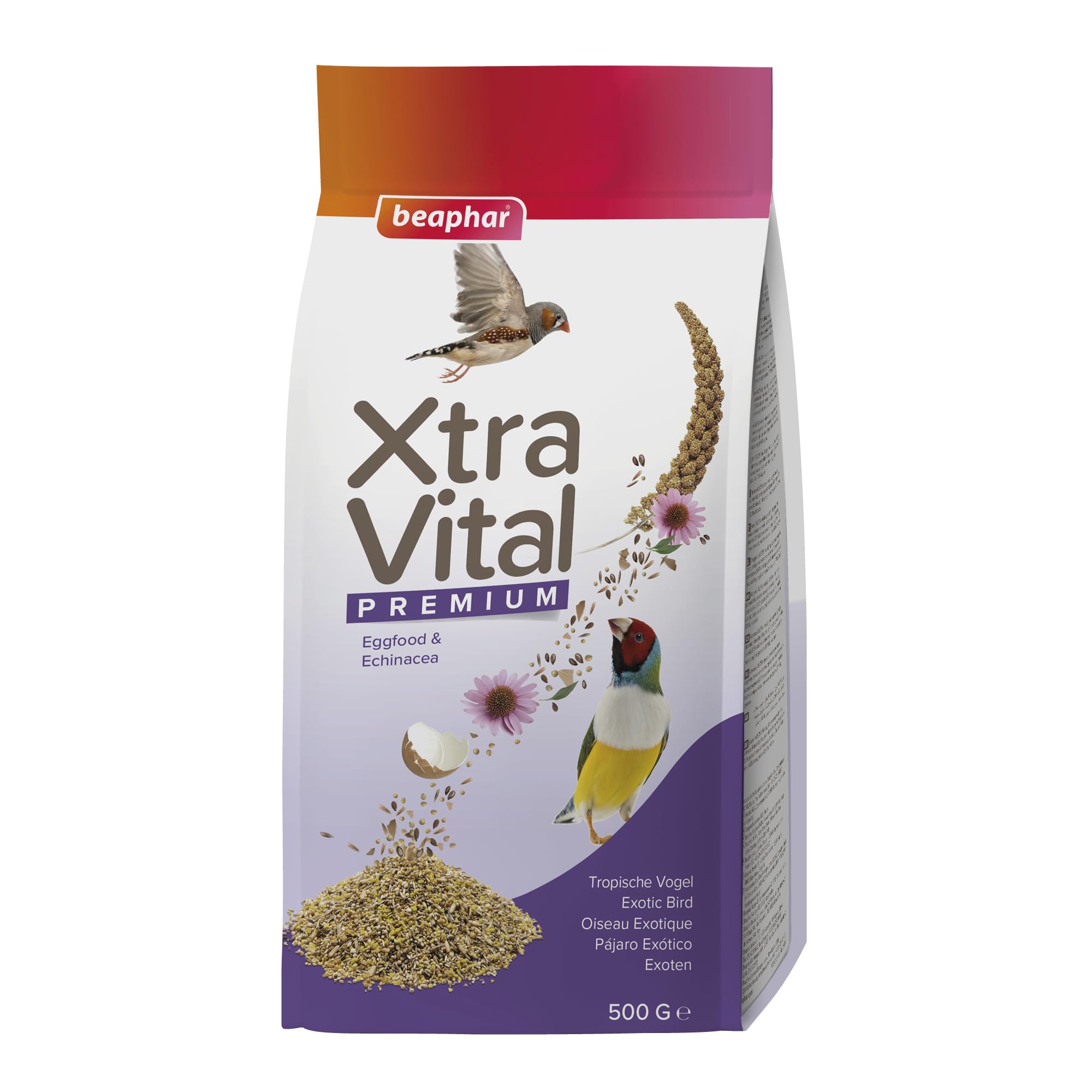 Beaphar - XtraVital Exotic Bird Food – Complete Food with Echinacea & Egg Food - Rich in Vitamins & Minerals - For Health, Vitality, Immunity & Plumage – High Protein, Low Fat - 500g