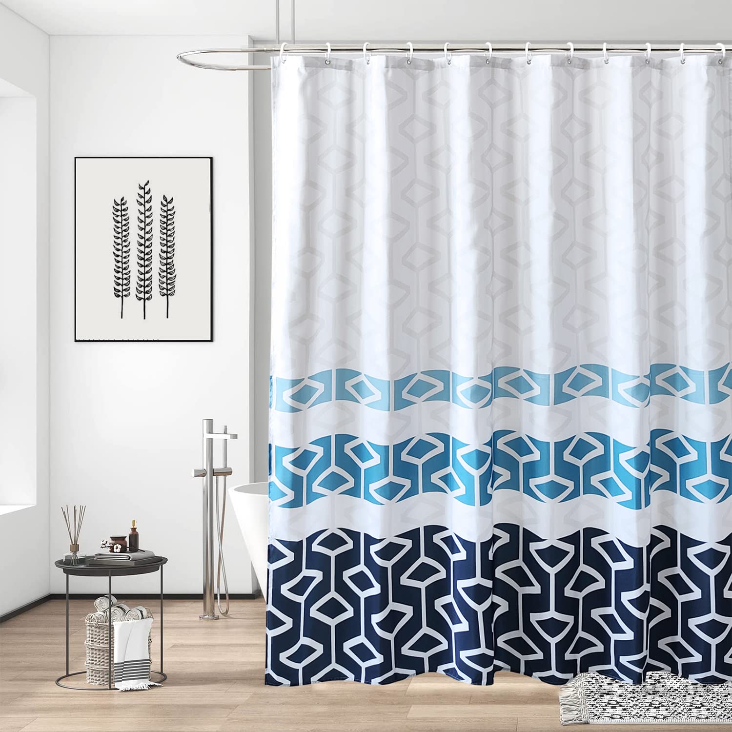 Trimming Shop Geometric Design Shower Curtain, Navy Blue & White, 180x180cm