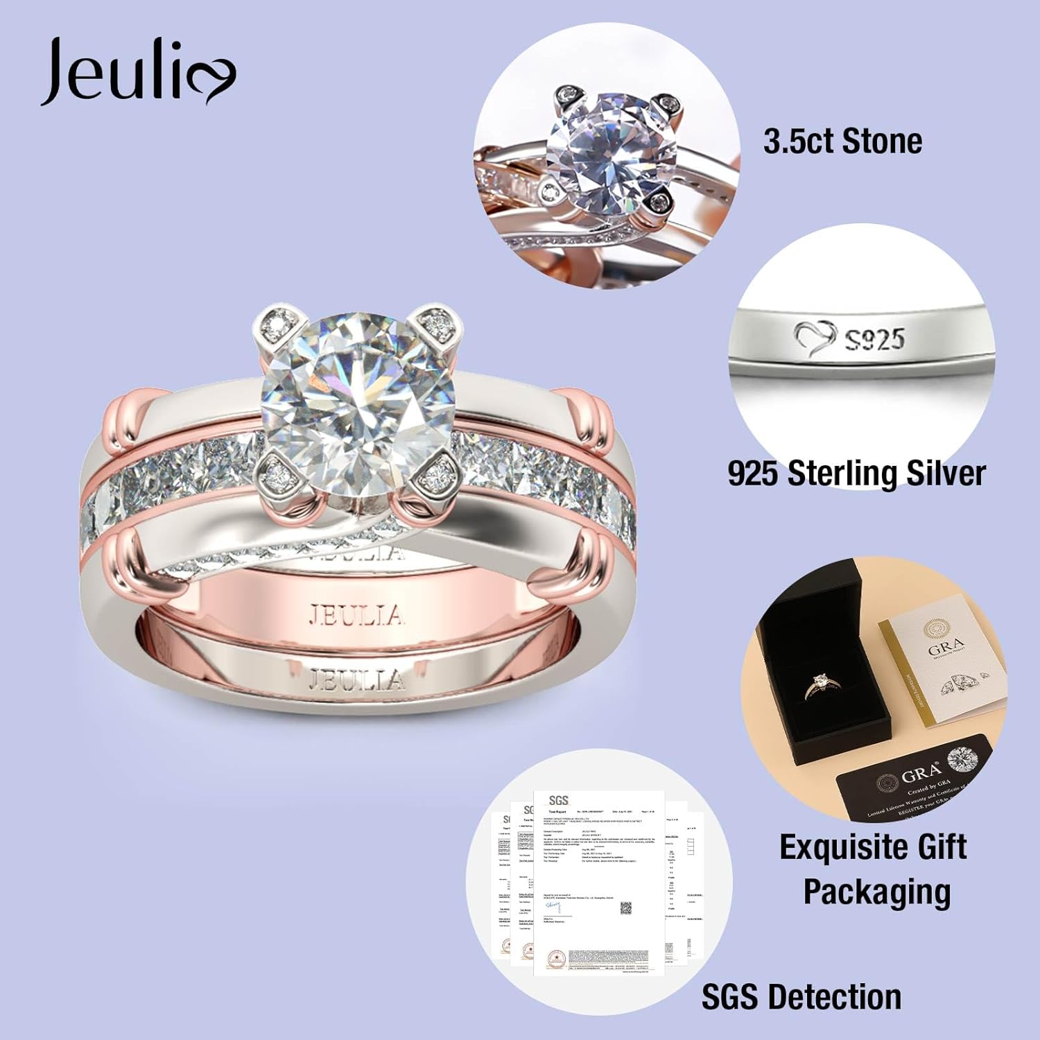 Jeulia Diamond Band Rings for Women cz Sterling Silver Interchangeable Ring Sets Wedding Engagement Anniversary Promise Ring Bridal Sets - Image 5