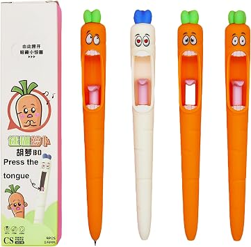 Maydahui 8 Pcs Cool Screaming Carrot Tongue Gel Pens Kawaii 0.5 mm Carrot Writing Pens Black Ink For Easter Basket Stuffers Supplies Office Decorations