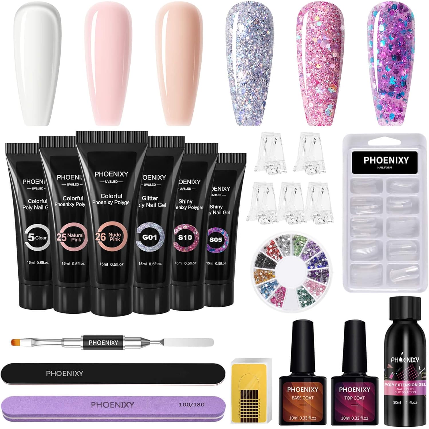 Nail Extension Gel Kit Phoenixy 6 Couleurs 15ml Poly Nail Gel Base et