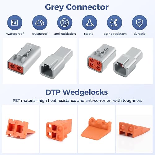 Miniatura 6 de Juego de conectores DTP Deutsch de 32 piezas, conectores impermeables para automóviles de 2 pines, 4 juegos con calibre 12 de contactos estampados,