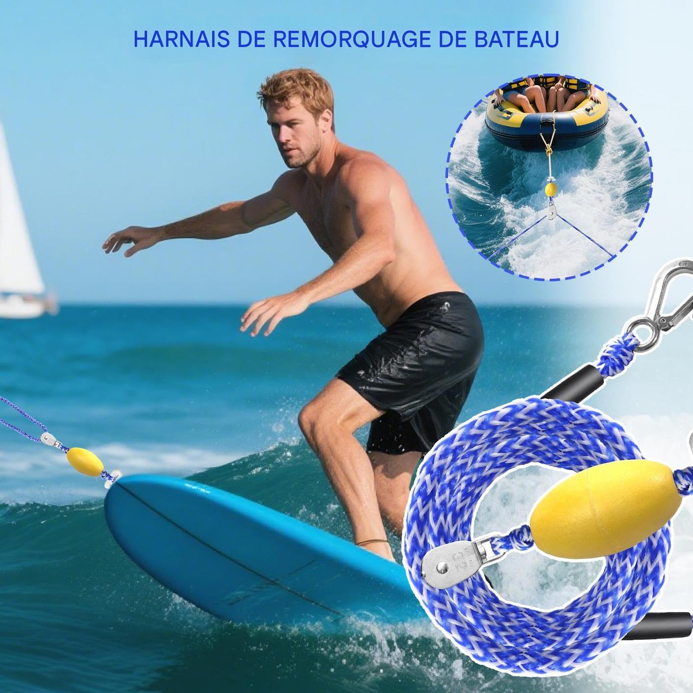 Cuerda De Remolque Tubo para Barco - Cuerda De Esquí Acuático Larga con Flotador | Anzuelo para Pesca Vela Rescate Remolque Lago Río