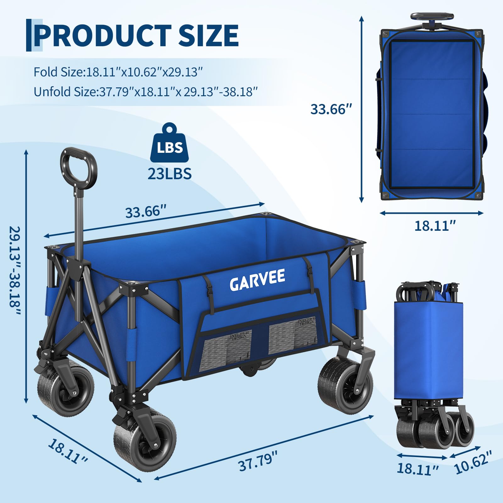 Carrello Pieghevole Spiaggia Grande Capacità Carrello Nero Ruote 8 Pollici Tutto Terreno con Tasche Laterali e Cordini Elastici Fissatori, Trolley per Il Campeggio