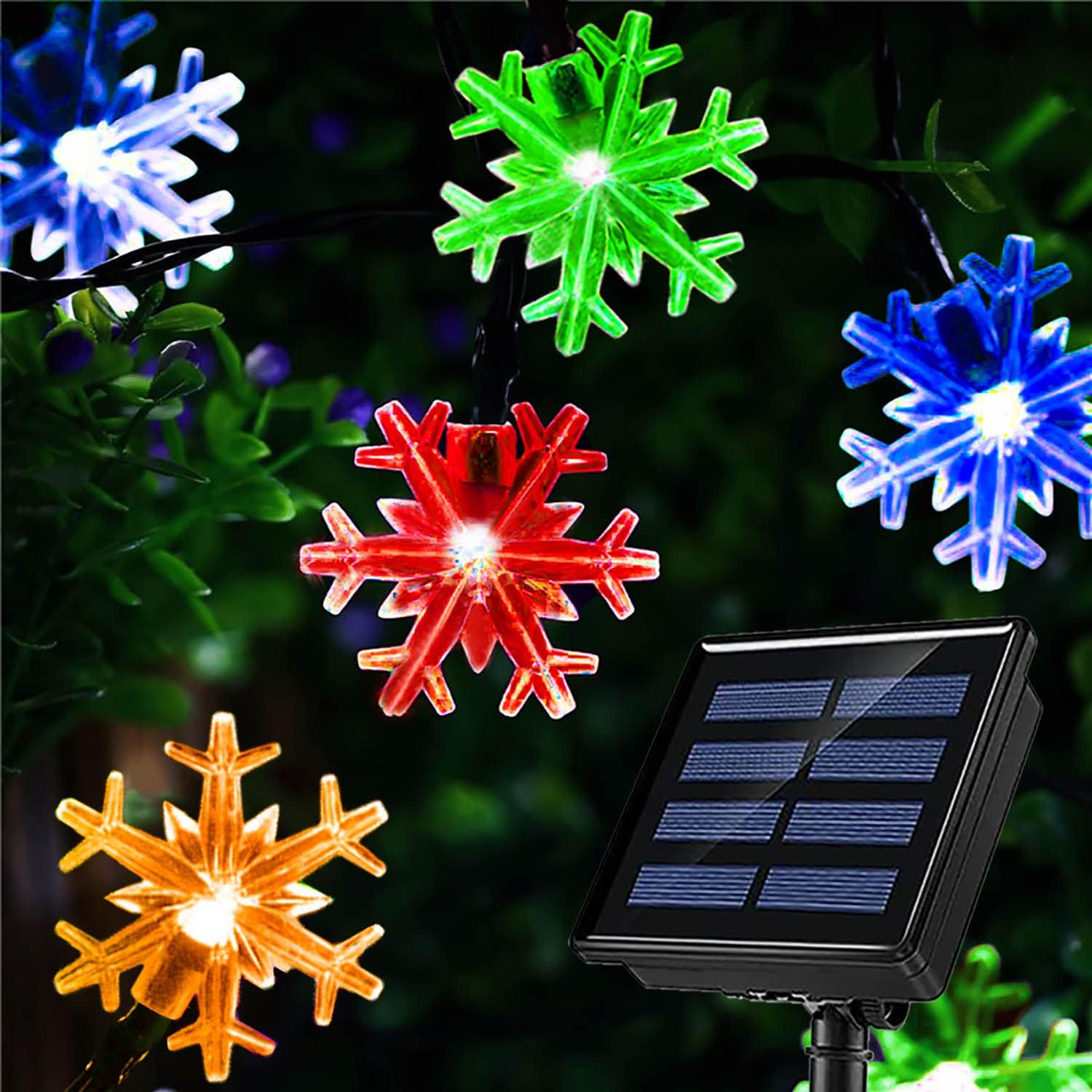 HUGSVIK 100 LED Solar Snowflake Christmas Lights, Multi