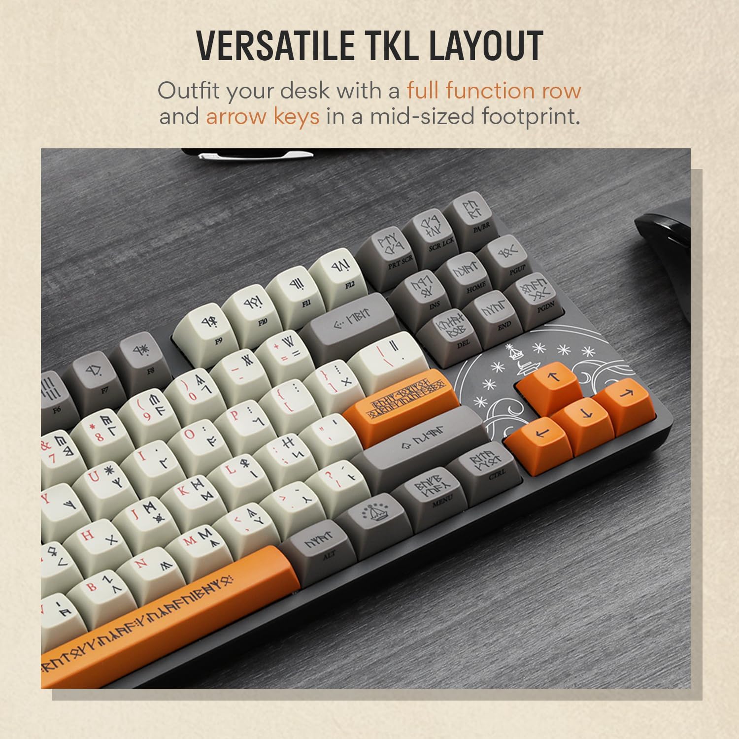 DROP + The Lord of the Rings™ Dwarvish TKL Mechanical Keyboard - MT3 Profile Keycaps with Accent Keys - Holy Panda X Tactile Switches - PBT Dye-Sub Keycaps - LED Backlight - Dark Gray