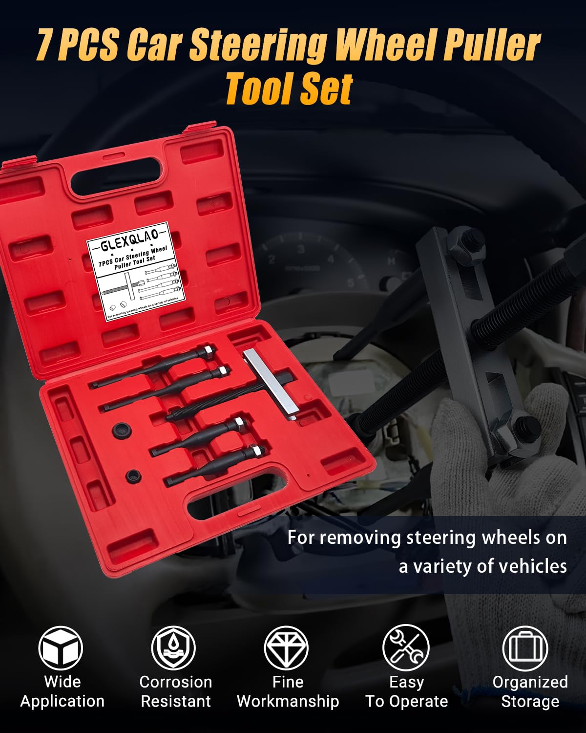 Juego de extractor de volante, kit de herramientas de extracción de volante de coche para diferentes vehículos, distancia ajustable de 1.5 a 3.3 pulgadas