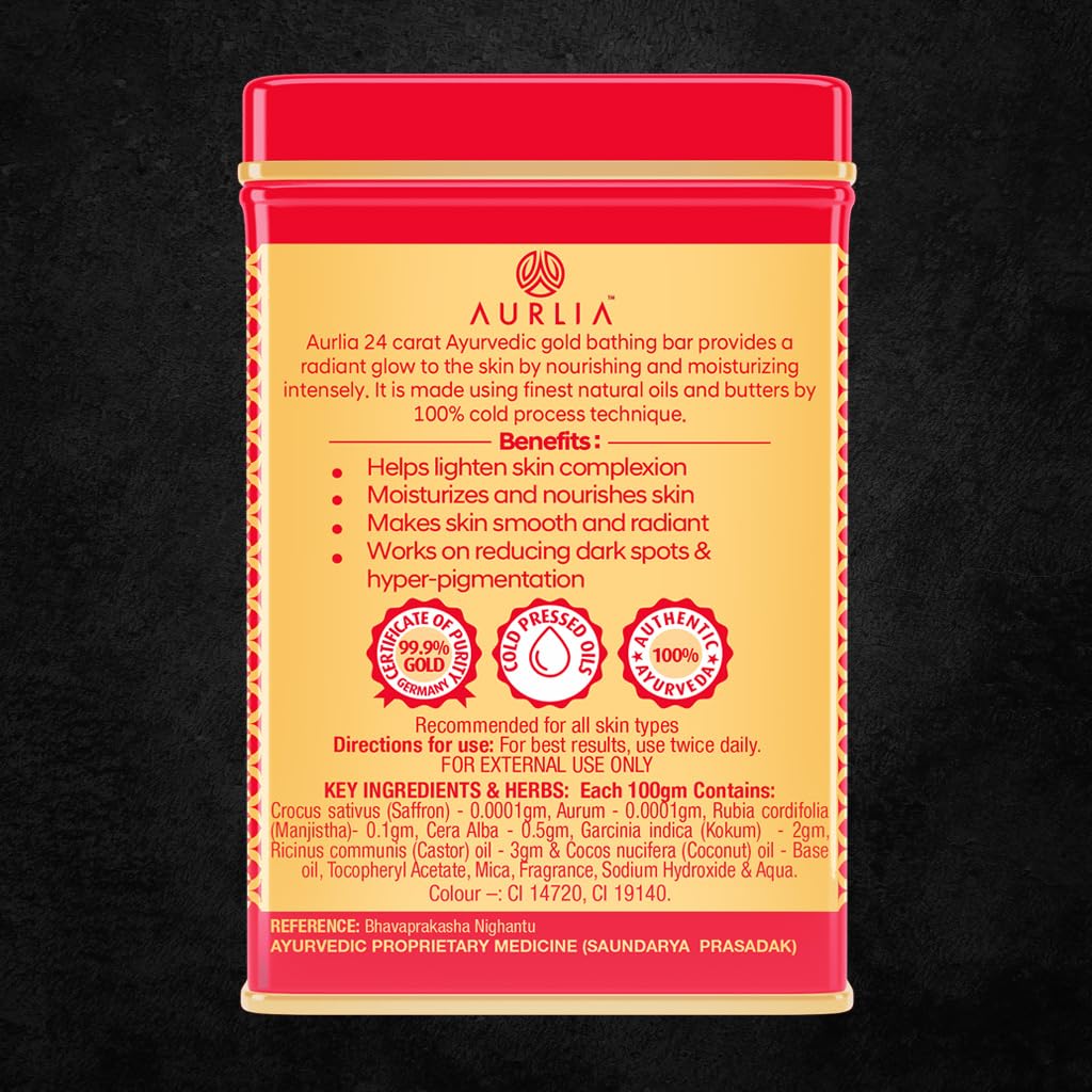 Aralia 24K Gold Ayurvedic Bath Bar 100g + 24K Gold Ayurvedic Day Cream 15g + 24K Gold Ayurvedic Night Cream 30g (145g) Aralia 24K Gold Ayurvedic Bath Bar 100g + 24K Gold Ayurvedic Day Cream 15g + 24K Gold Ayurvedic Night Cream 30g (145g)