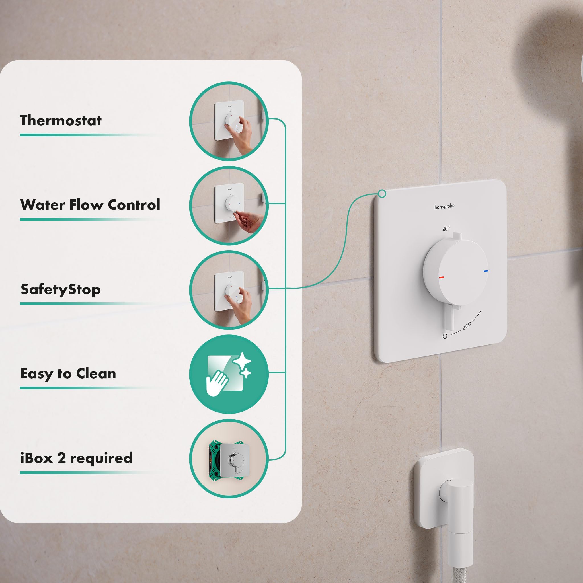 hansgrohe Ecostat Comfort Q 33712700 termostat prysznicowy podtynkowy, armatura prysznicowa z blokadą bezpieczeństwa (SafetyStop) w temperaturze 40°C, termostat do prysznica, bateria mieszająca dla 1