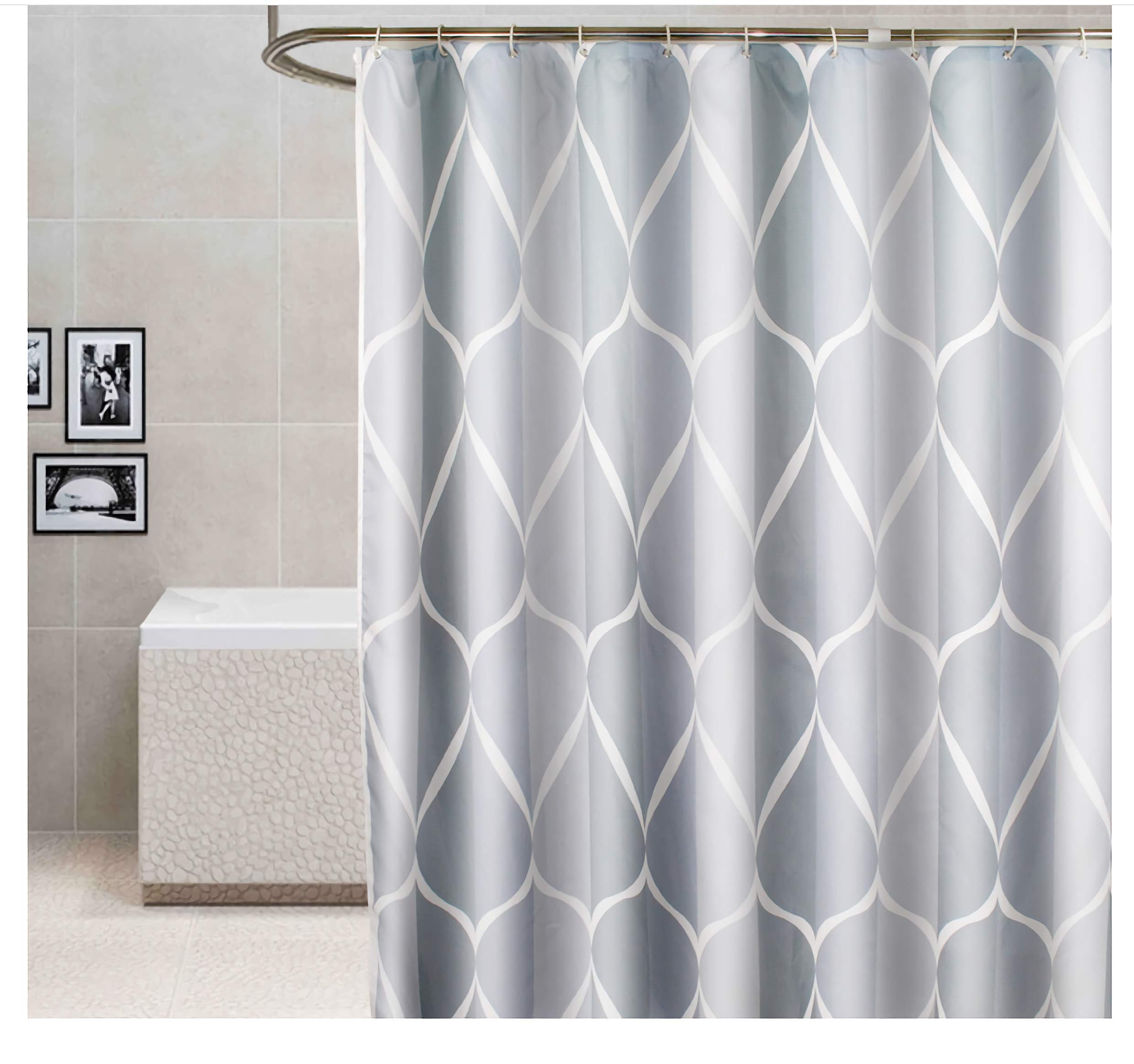 Rideau de douche imperméable gris Encozy 180x180 cm avec 12 crochets pour salle de bain