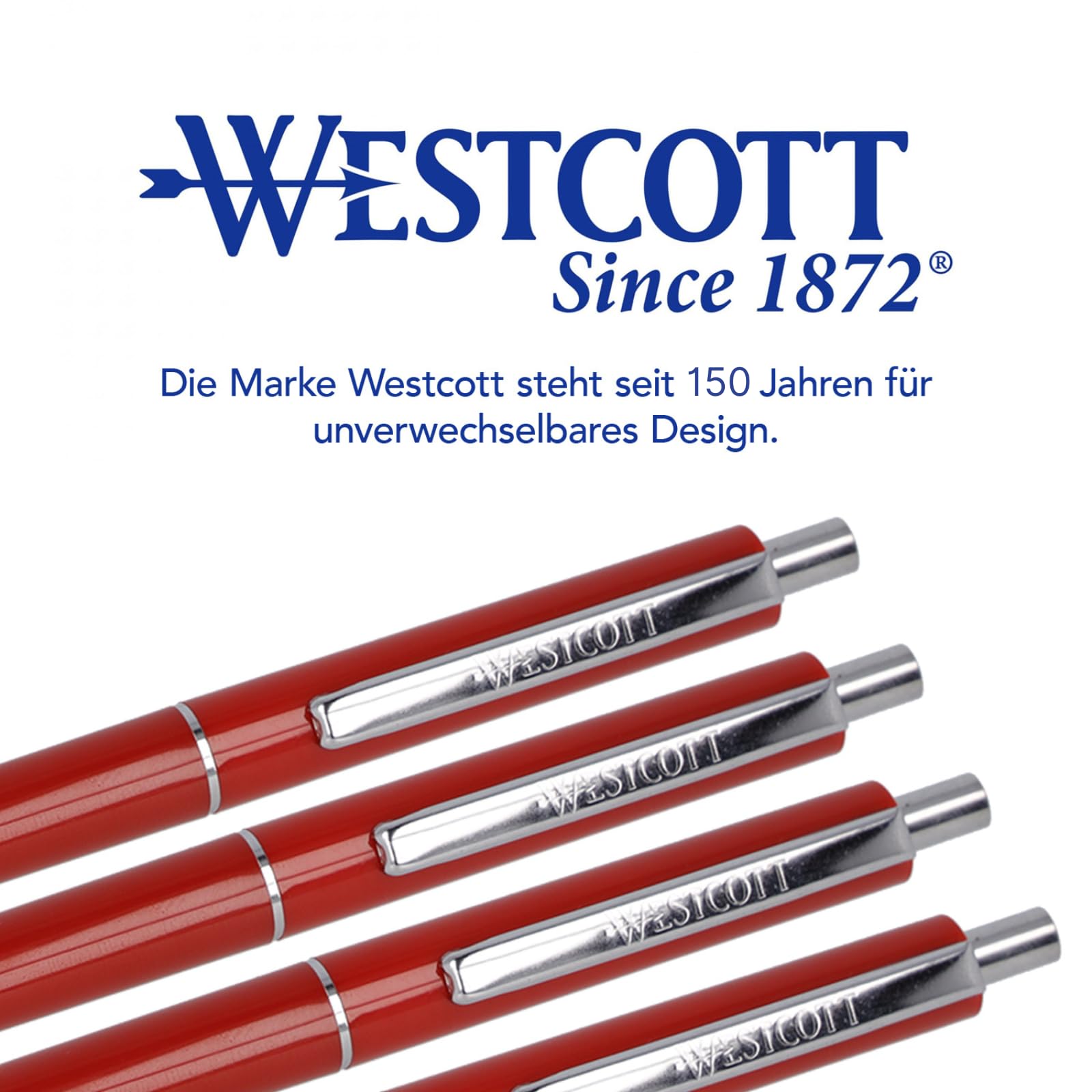 Westcott Kugelschreiber ALLTIME Rot 25 Stück (40er-Pack) | Großpackung Druckkugelschreiber mit roter Tinte | Strichstärke M, X20 | Dokumentenecht ISO 12757-2 | Stabiler Metallclip | E-737449 00