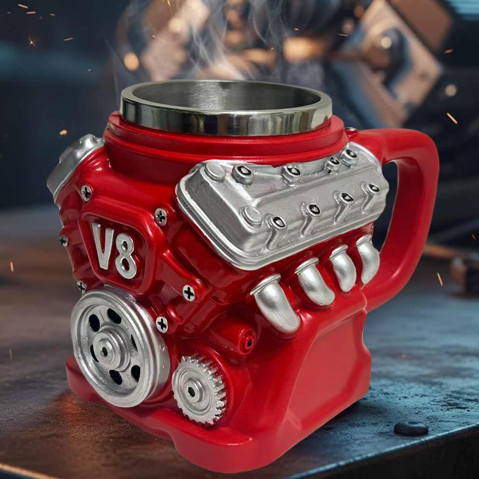 V8 Engines Stainless Steel Cup,Personalized Coffee Mug with Insulated Handle,Perfect for Car Lovers Gifts,Mechanics, Birthday, Christmas,Living room decoration as a work of art