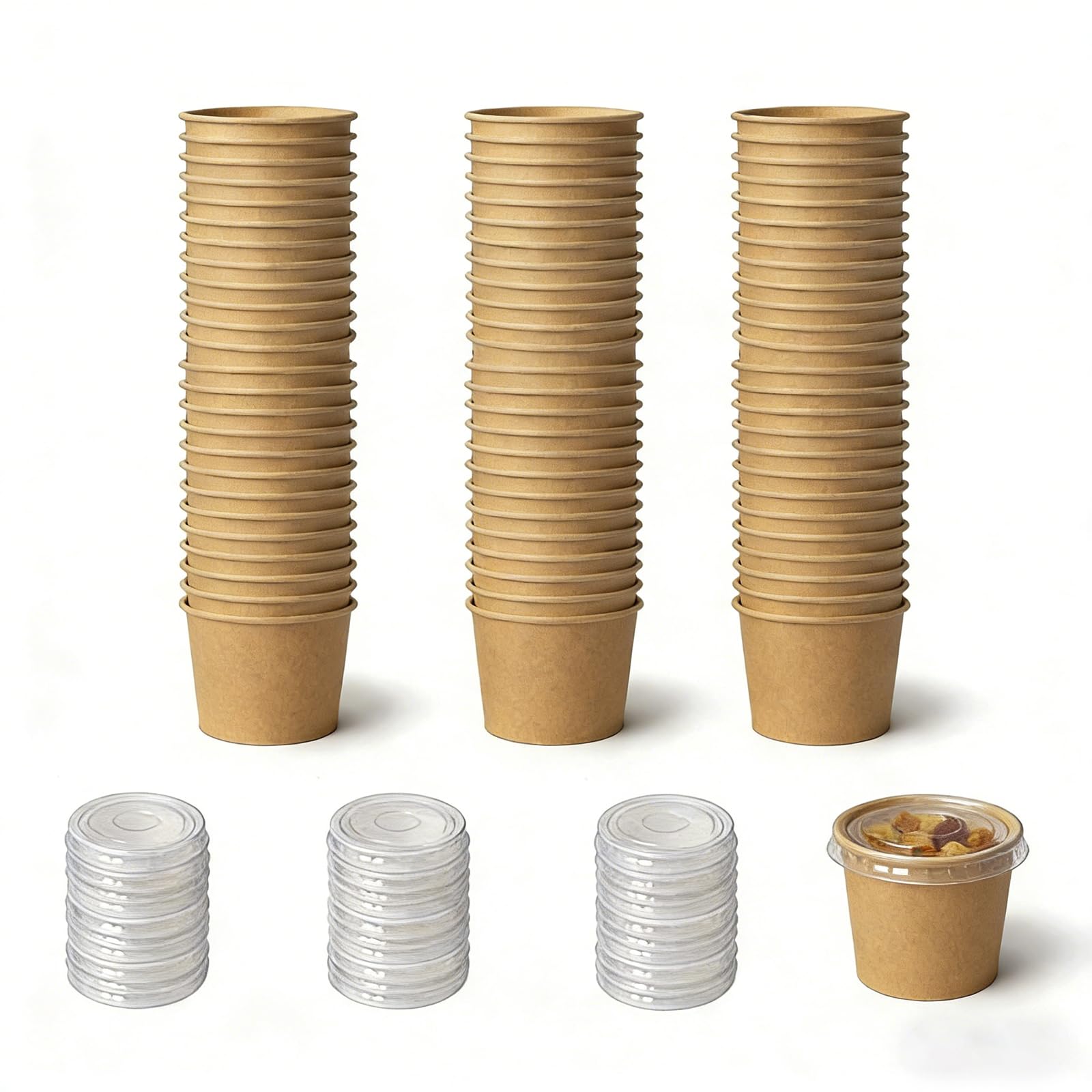 LoNinLoAn Paper Cups with Lids, 50 Pcs Ice Cream Cups, 90ml/3oz