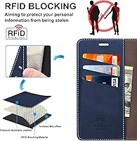 Vista 2 de Funda tipo cartera para Galaxy A42 5G - Bloqueo RFID, tarjetero, a prueba de golpes, piel sintética, función atril, tapa magnética, color azul