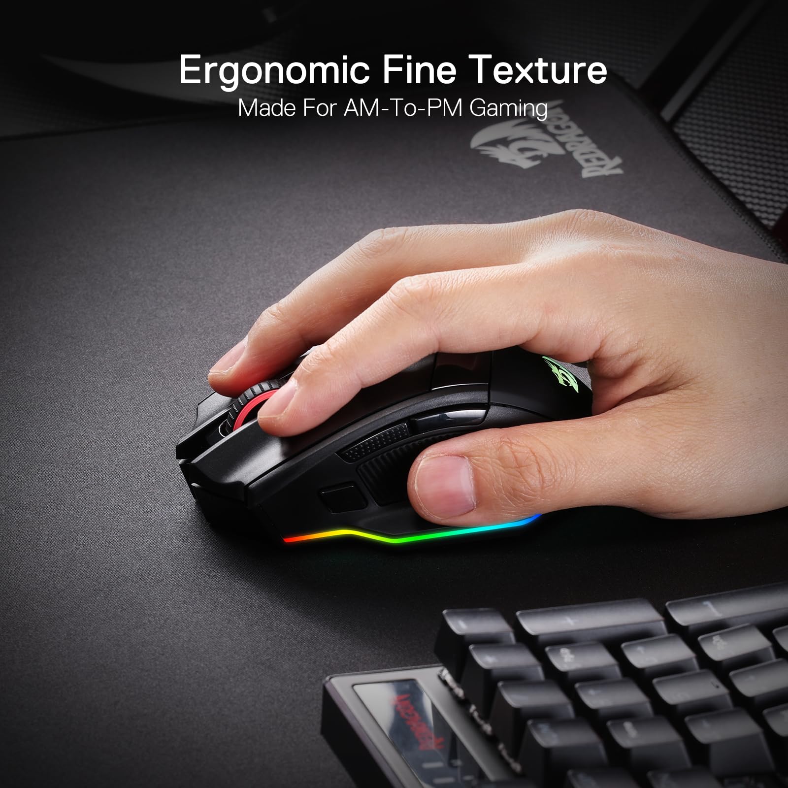 Redragon M813 PRO Souris de jeu RVB 3 modes avec molette de défilement double mode 4D, souris optique ergonomique avec max 26 000 ppp, capteur de précision professionnel 3395, 7 boutons macro,