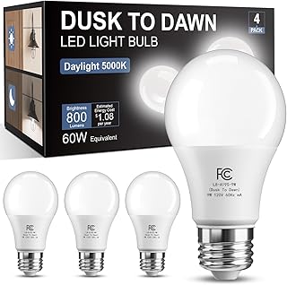 TJOY Dusk to Dawn Light Bulbs Outdoor, Light Sensor A19 LED Light Bulb, Automatic
