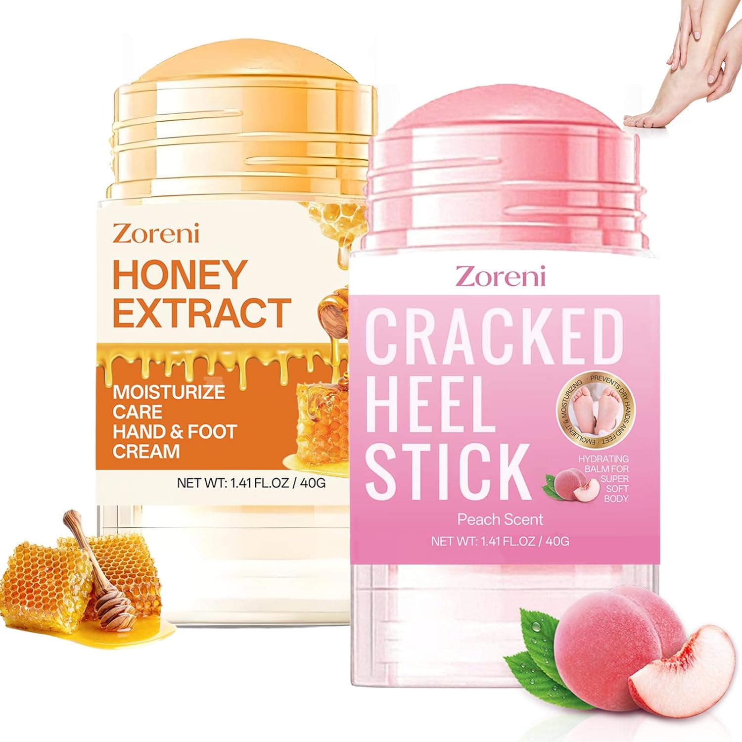 2pcs Hydrating and Anti-Cracking Foot Cream, 2025 Cracked Heel Stick,Foot Cream for Dry Cracked Heels and Feet Women or Men(Peach and Honey) - Amazon product rated Grade C