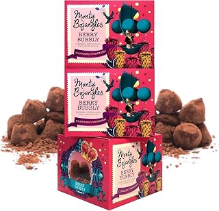 Monty Bojangles Schokoladentrüffel mit Himbeergeschmack & Knisterbrause-Stückchen (3 x 100g) Trüffel Pralinen mit Kakao bestäubt, Schoko-Geschenkbox, Preisgekröntes Luxus Pralinen Geschenk