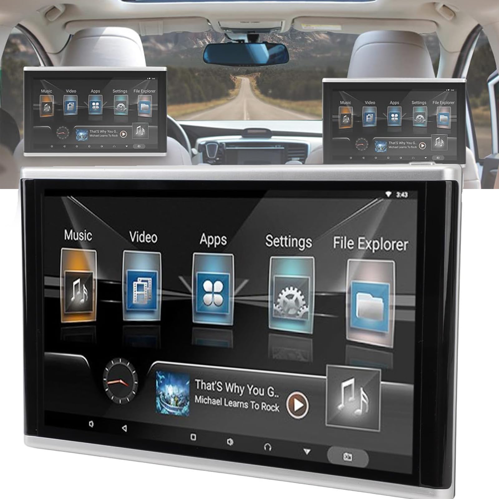 Support écran voiture tactile 10.1" anti-vibrations avec lecteur vidéo HD 1080P