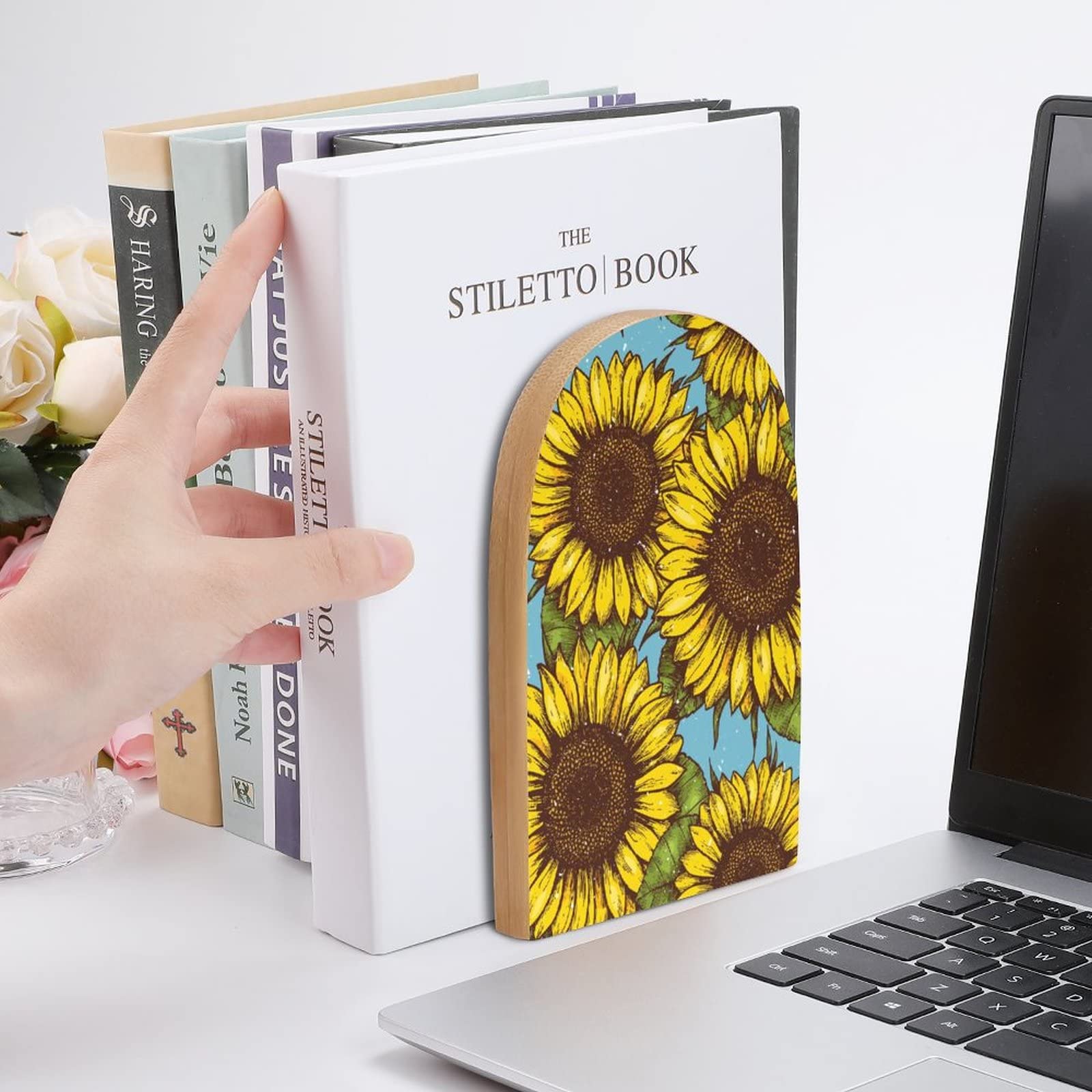 Lot De 2 Serre-livres En Bois De Tournesol Pour étagères