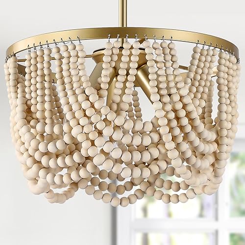 Miniatura 10 de Lámpara de techo bohemia negra con cuentas de madera de 12.6 pulgadas, montaje empotrado y semiempotrado para comedor, dormitorio, pasillo