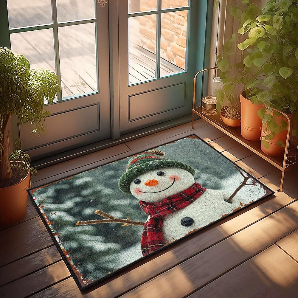 Tapis de porte entrée intérieur bonhomme de neige paillasson amusant