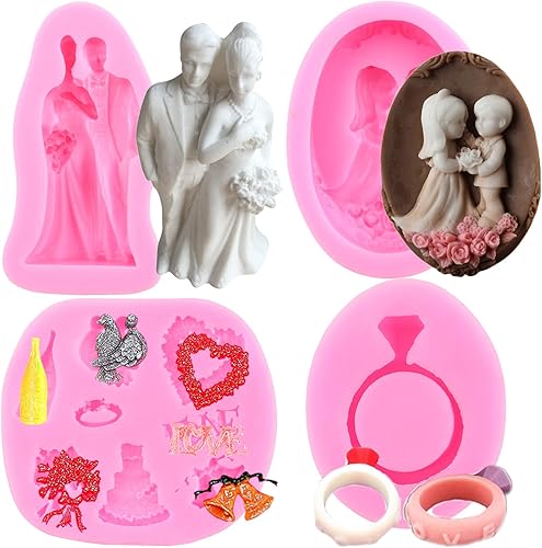 MYPRACS Molde de silicona para anillos de boda con diamantes de imitación, para novios, parejas, para bodas, fiestas, decoración de pasteles,